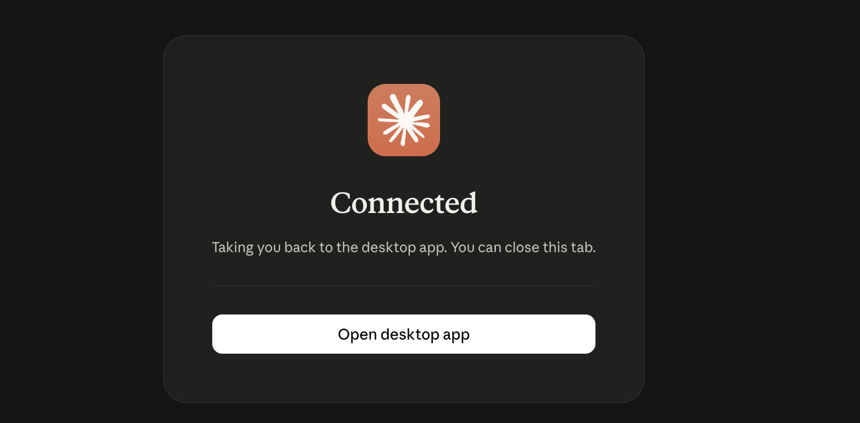 VitalTrends confirmation that the connector is connected.